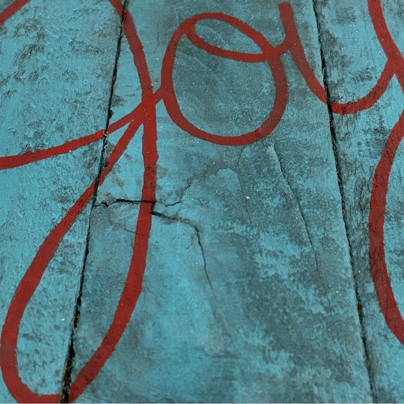 Rustic Hand Crafted Joy Sign Wall Hanging Teal Red Barn Wood Farmhouse Display - Picture 2 of 7